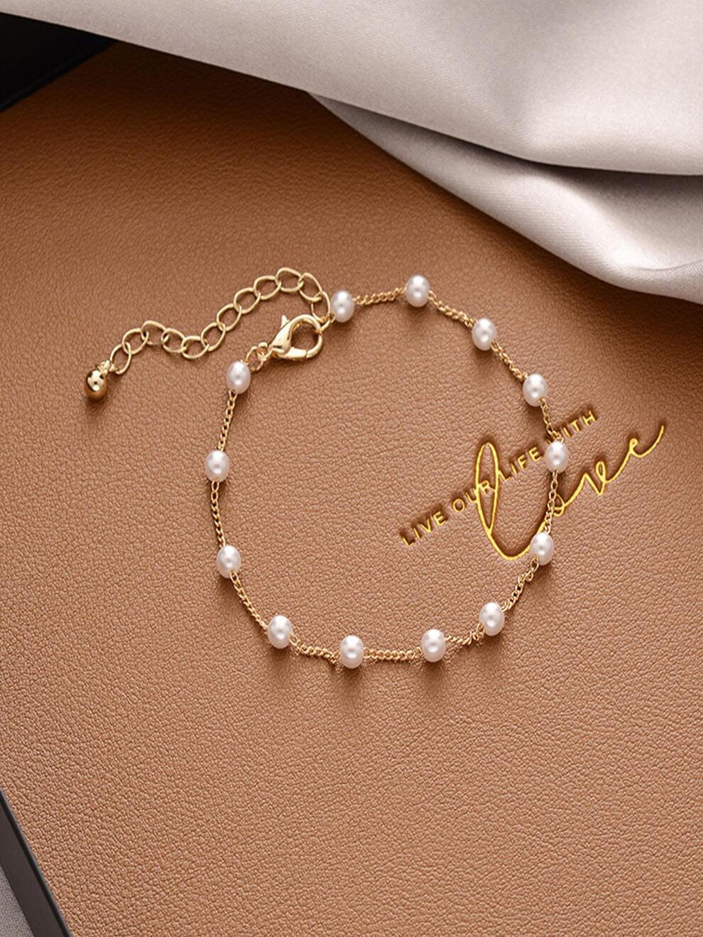 1pc Elegant Faux Pearl Decor Bracelet For Women For Daily Decoration