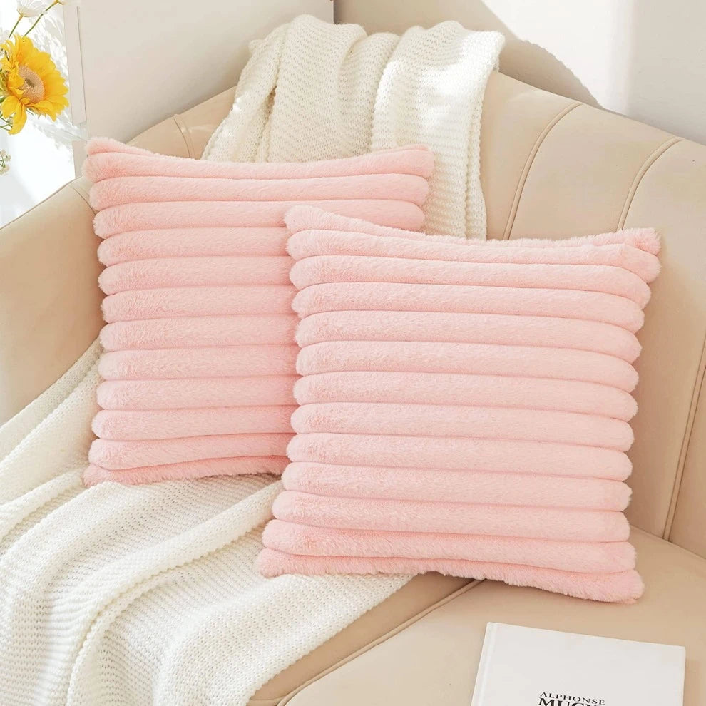 2pcs Solid Fuzzy Cushion Cover Without Filler, Modern Polyester Decoration Throw Pillow Cover For Home