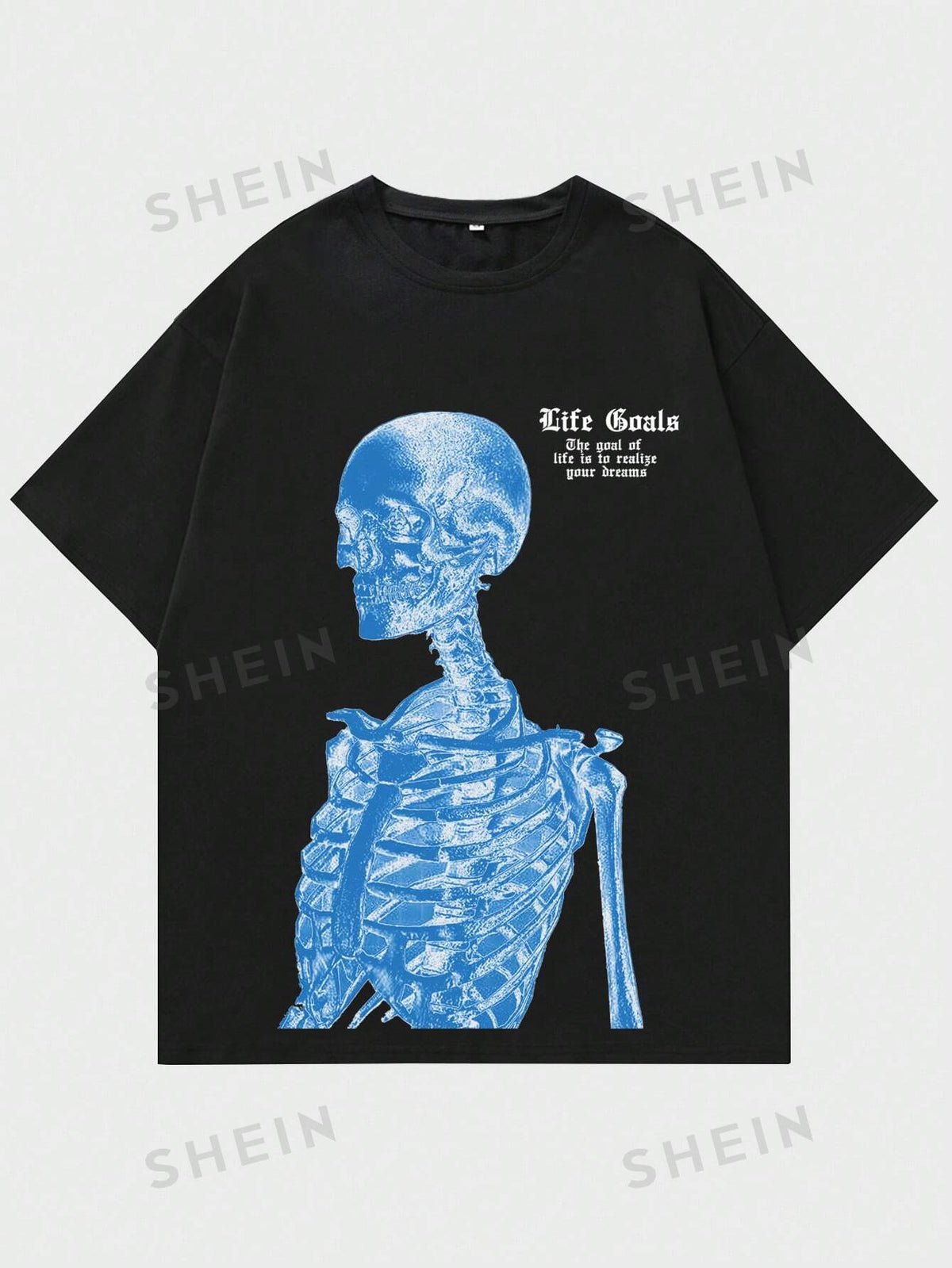 ROMWE Street Life Men Slogan & Skeleton Print Drop Shoulder Tee For Halloween