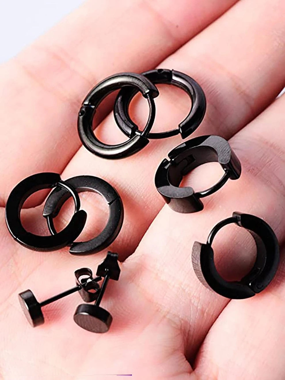 4Pairs/Set Men Minimalist Earrings Stainless Steel Jewelry Gift