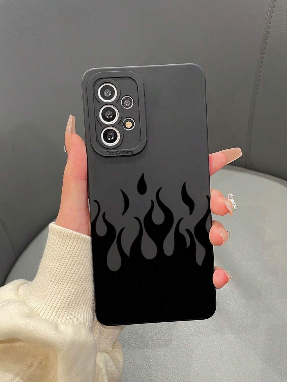 1pc TPU Matte Eye-Shaped Black Flame Pattern Printed Phone Case Compatible With Apple, Samsung, Xiaomi, Redmi And Oppo