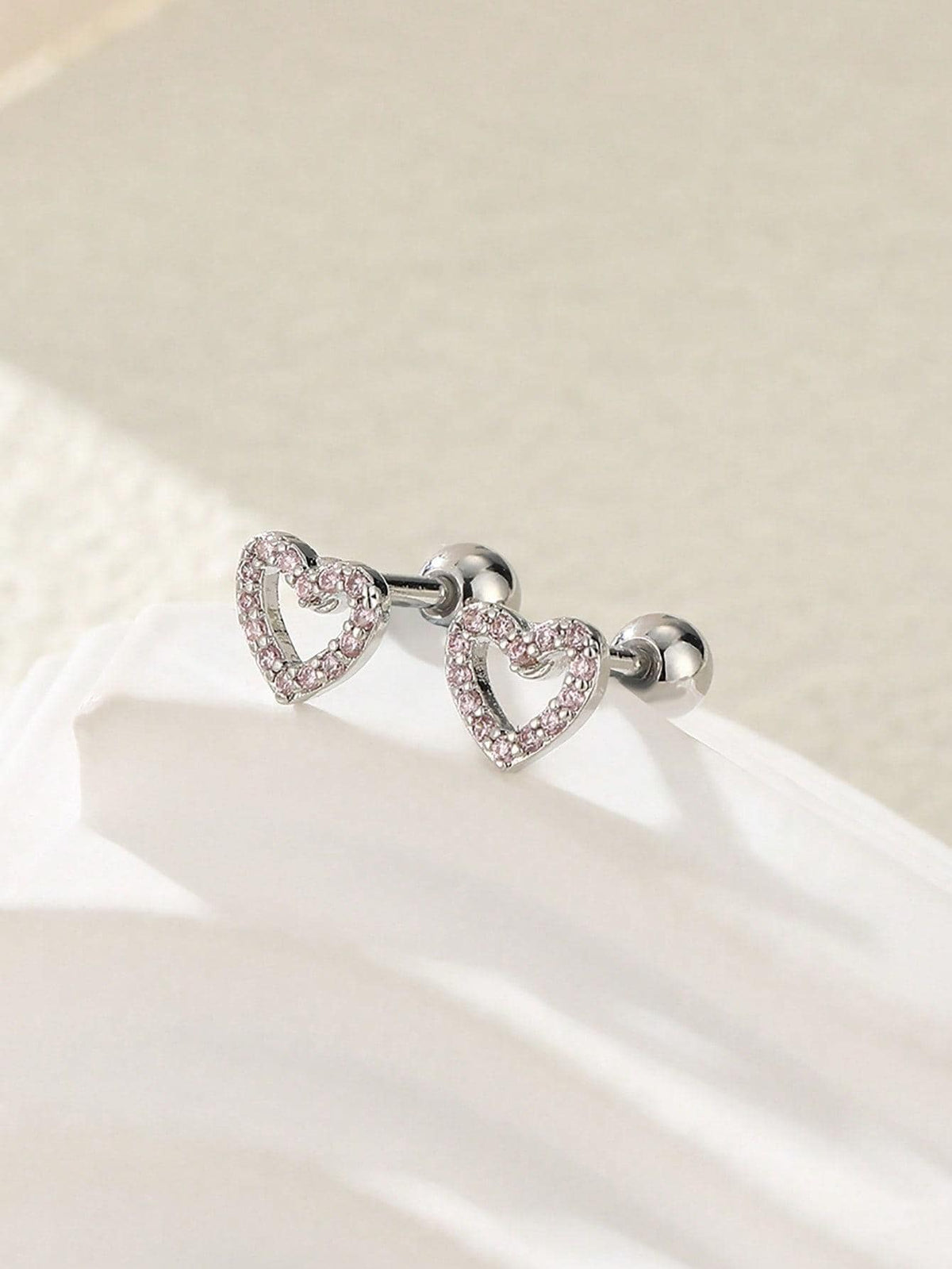 1pair Fashionable Rhinestone Decor Heart Stud Earrings For Women For Daily Decoration