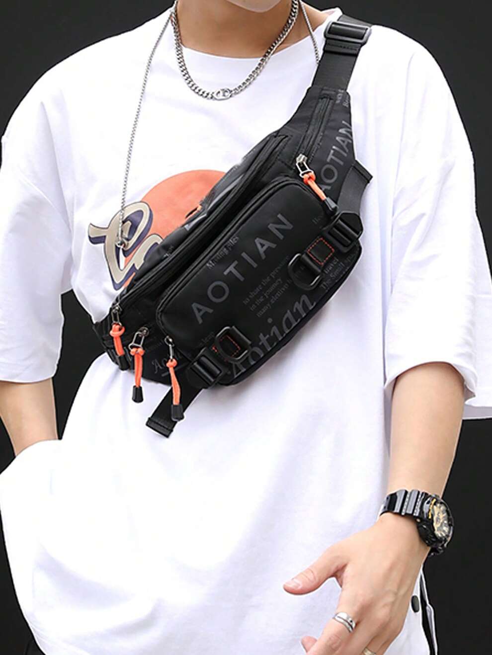 Men Letter Graphic Multi-Compartment Fanny Pack Sling Purse Chest Bag Crossbody Bag Sling Bag For Travel Work Sport Holiday Essentials Lightweight Anti Theft Going Out With Adjustable Strap Gift For M