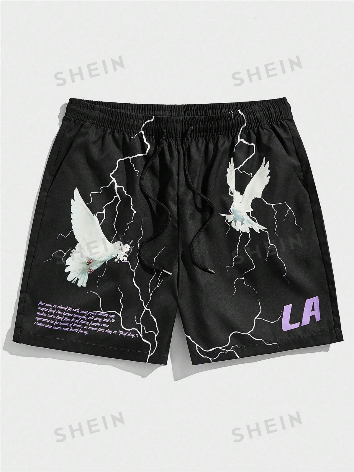 ROMWE Street Life Men Pigeon & Slogan Graphic Drawstring Waist Shorts