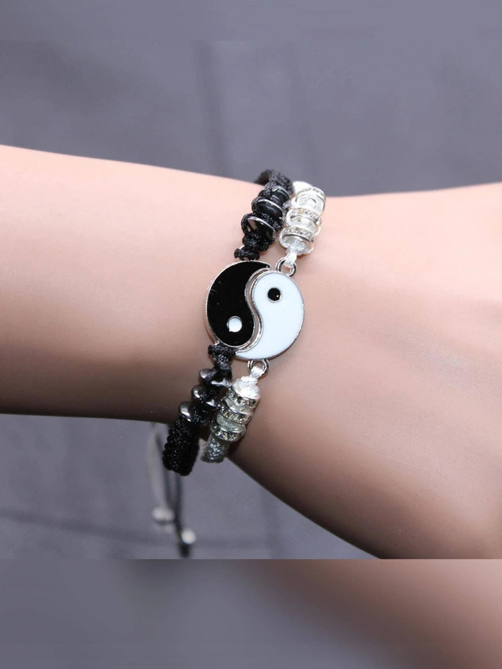 Men's 2pcs/set Couple Yin & Yang Decor Beaded Bracelet, For Jewelry Gift And Party