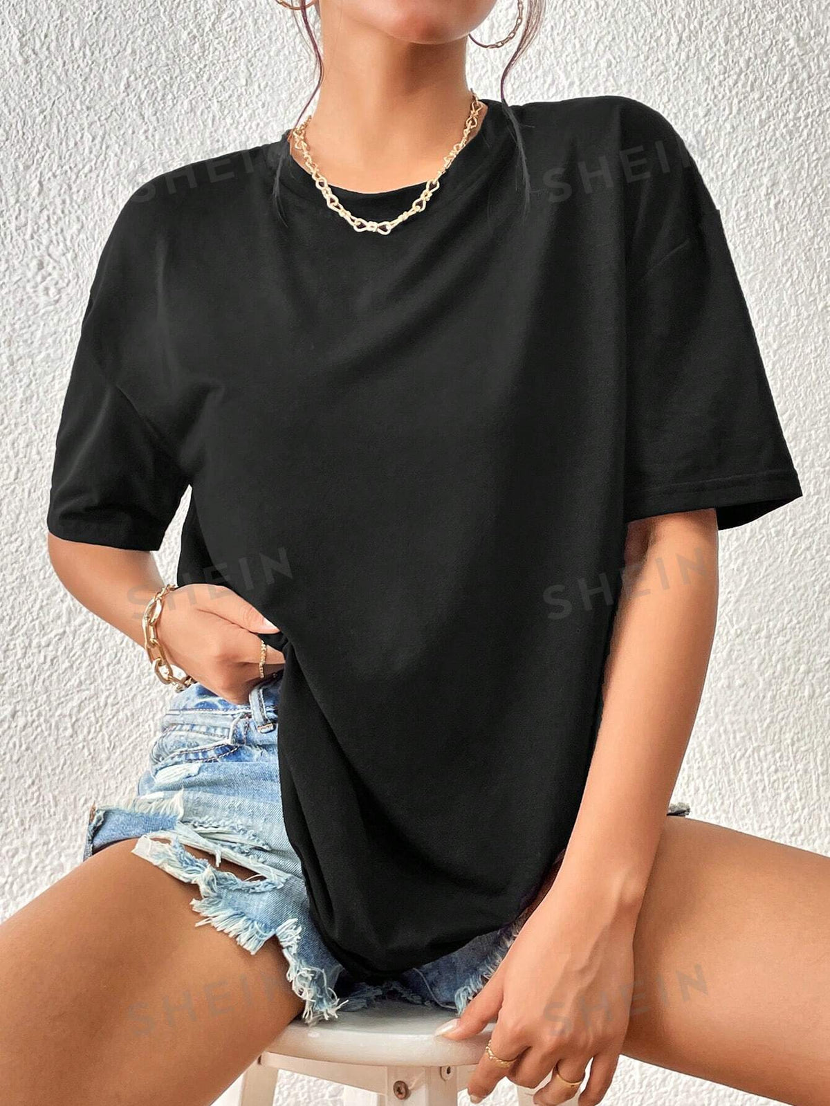 SHEIN EZwear Solid Drop Shoulder Tee