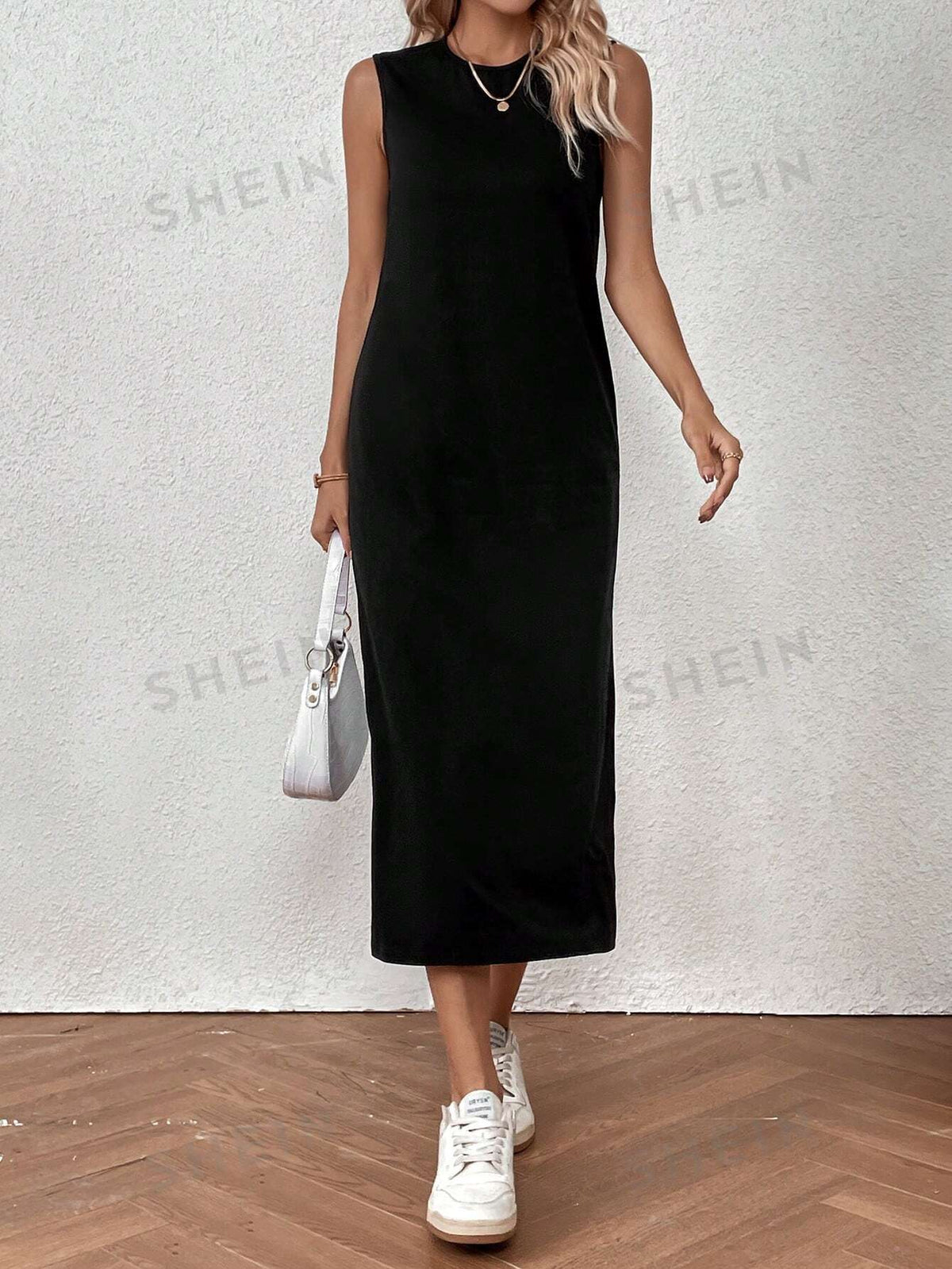 SHEIN Essnce Women Solid Color Sleeveless Casual Daily Wear Spring And Summer Dress