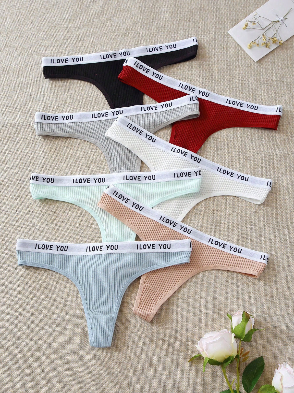 Yoga 7packs Letter Tape Ribbed Knit Sexy Thongs Sports