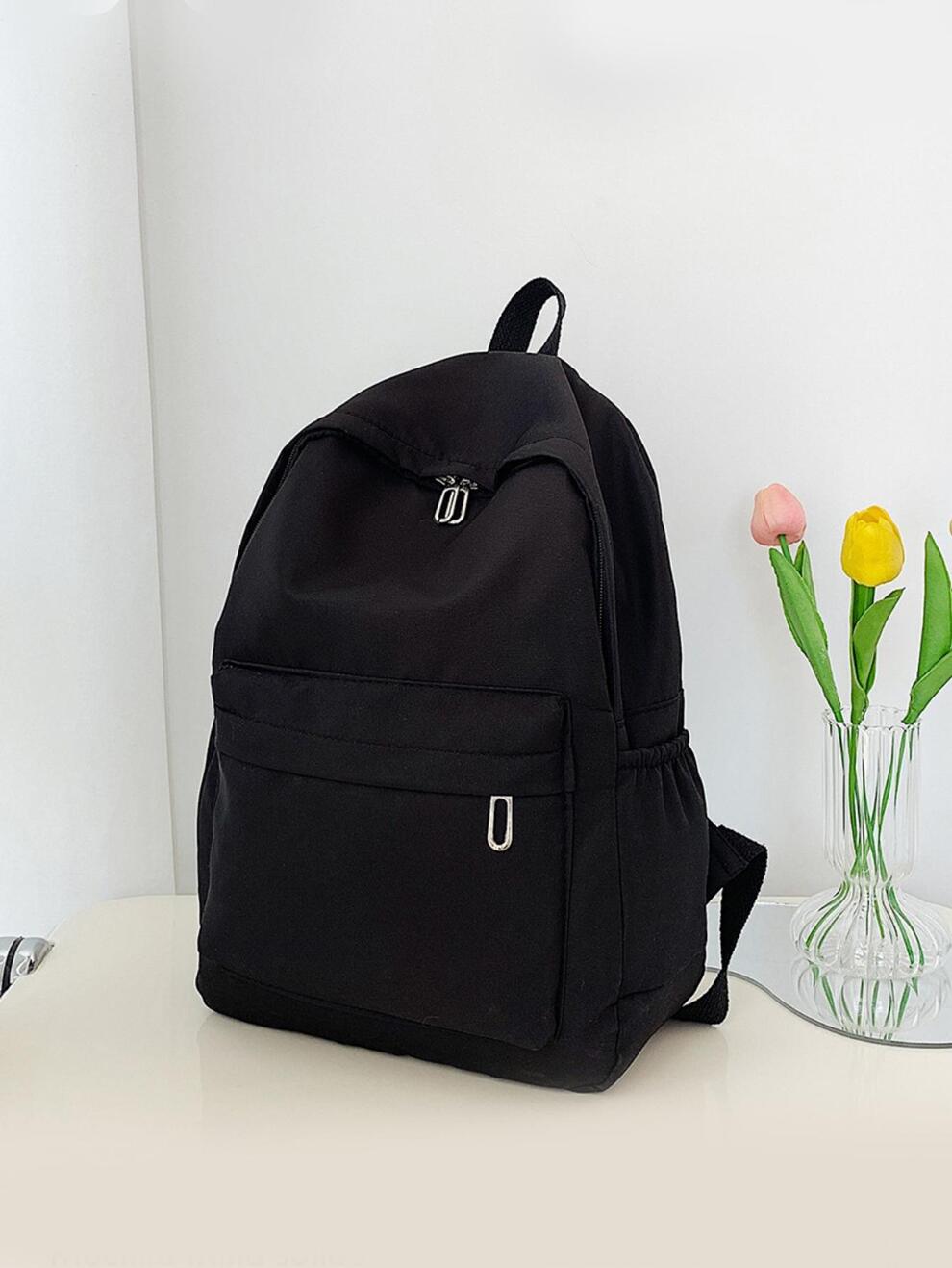 Men's Fashionable Casual Backpack With Large Capacity, Solid Color, Suitable For School, Commuting, And Travel Nylon Minimalist Laptop BackpackBlack Backpack For Vacation School Bag Outdoor Dad Gifts