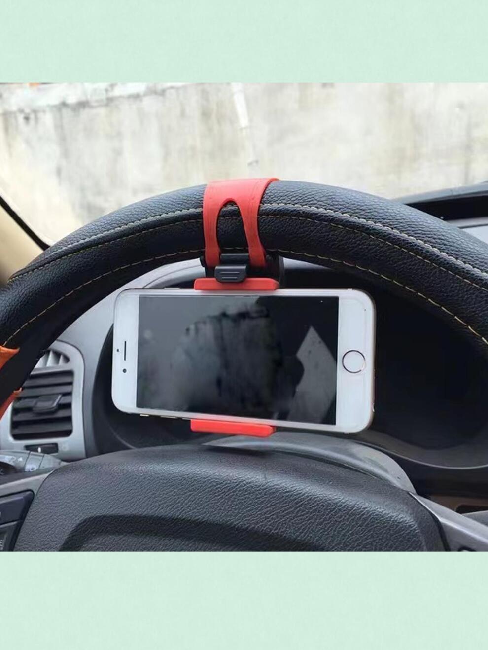 1pc Clip-On Car Steering Wheel Phone Holder Gps Navigation Mount (Red)