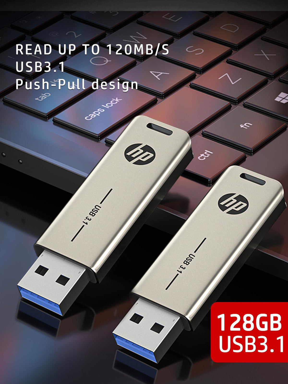 HP 128GB USB 3.1 Flash Drive - Read UP to120 MB/S, Store Your Data Securely with a High-Speed Pendrive