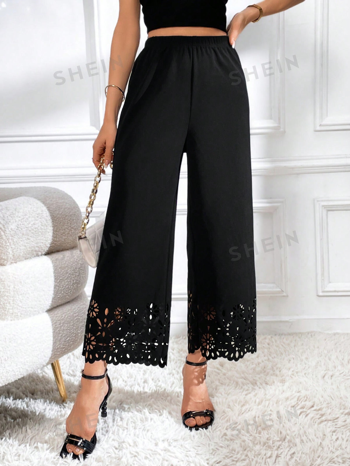 SHEIN Privé Laser Cut Wide Leg Pants