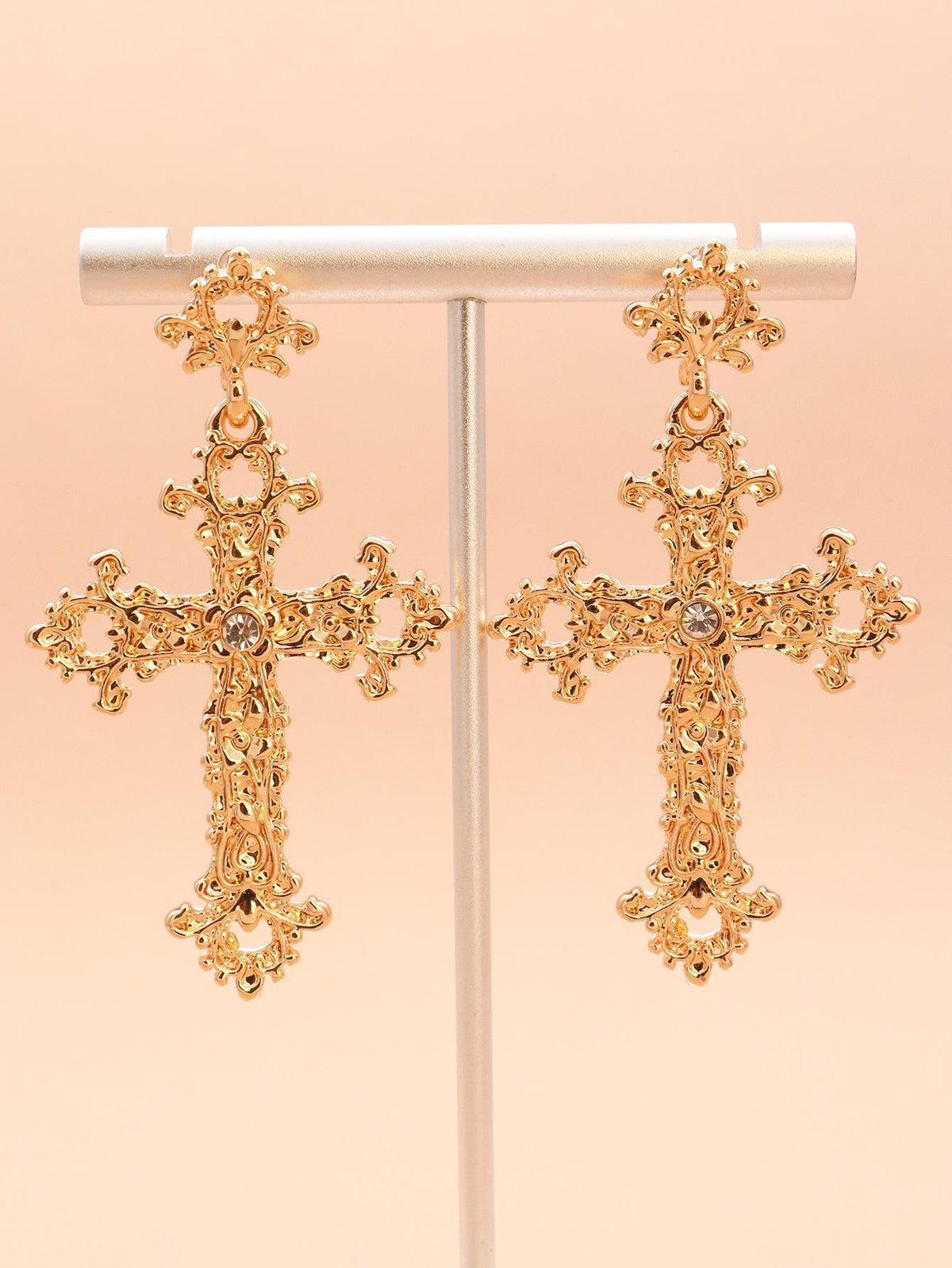 1pair -color Cross Shaped Zinc Alloy Earrings With Rhinestone Detail For Women, Party Gift