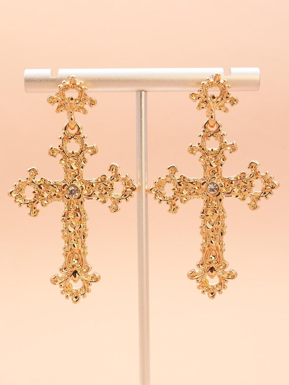 1pair -color Cross Shaped Zinc Alloy Earrings With Rhinestone Detail For Women, Party Gift