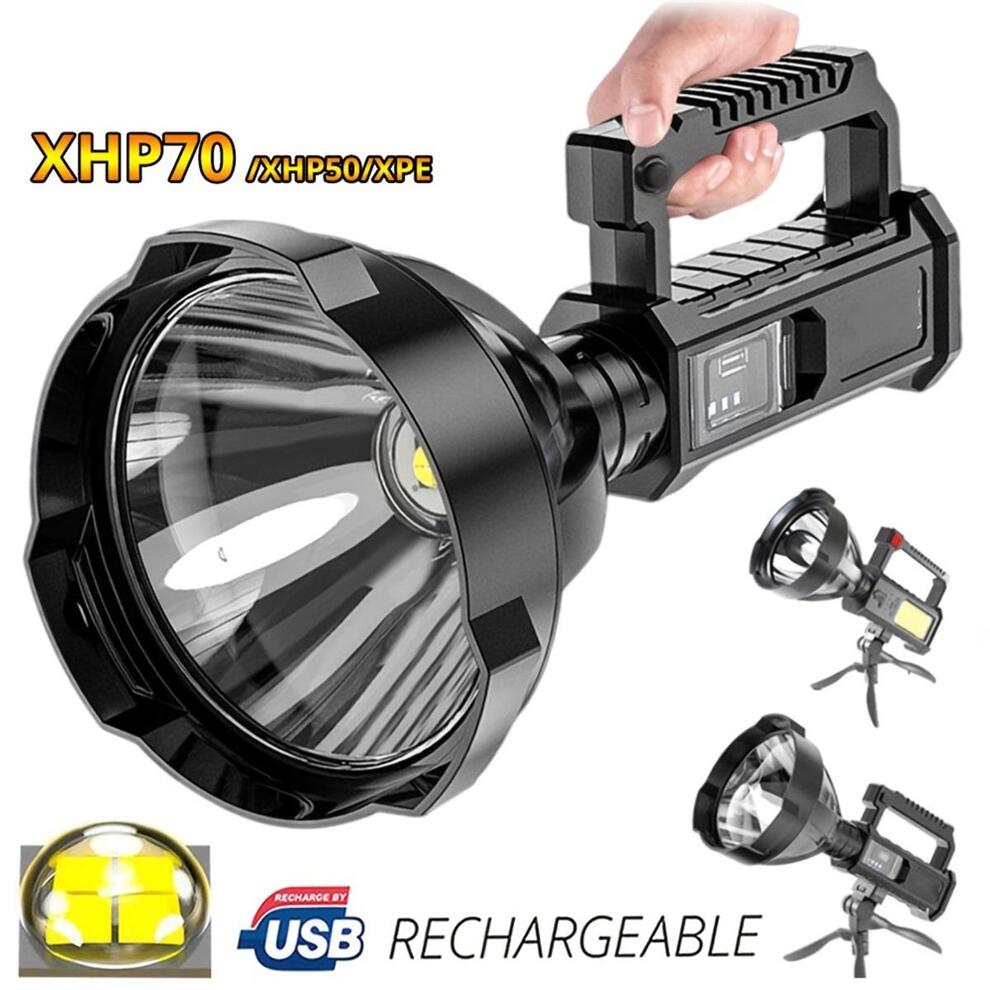 Powerful Flashlight XHP70/XHP50/XPE 3 Style Torch Waterproof Hunting Light 4 Modes USB Rechargeable Spotlight Portable Searchlight Outdoor Camping Fishing Adventure Patrol Lantern With Bracket