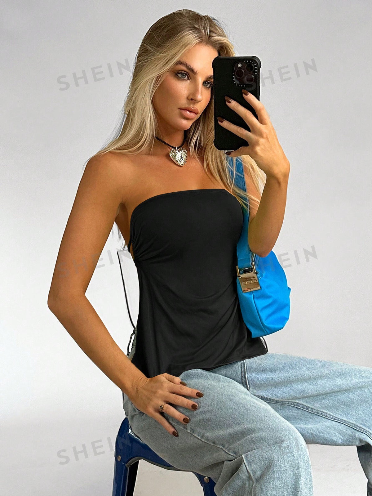 SHEIN EZwear Ladies Fashionable Summer Sweet Backless Camisole With Straps And Neckline Hanging