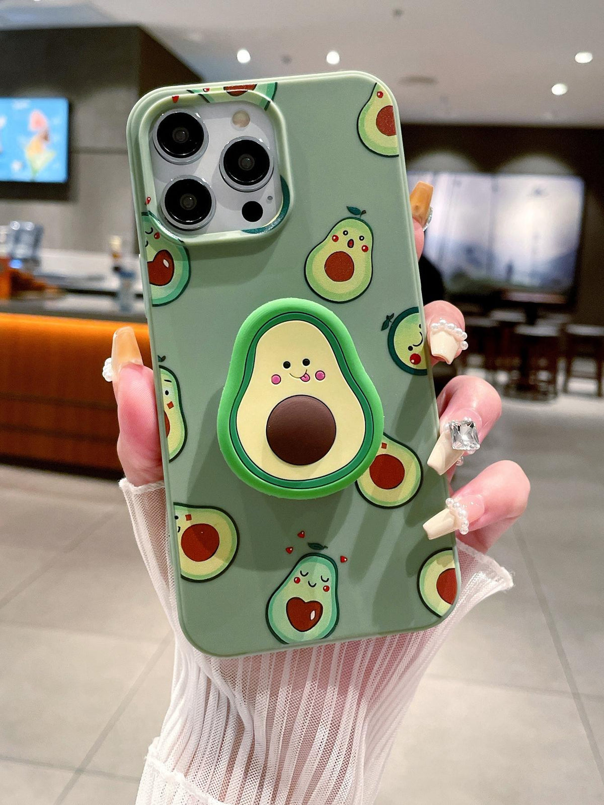 Summer Avocado Pattern Phone Case With Stand Compatible With IPhone 15/15Pro/15Plus/15Promax Women's Soft Shockproof Protective Cover Kawaii