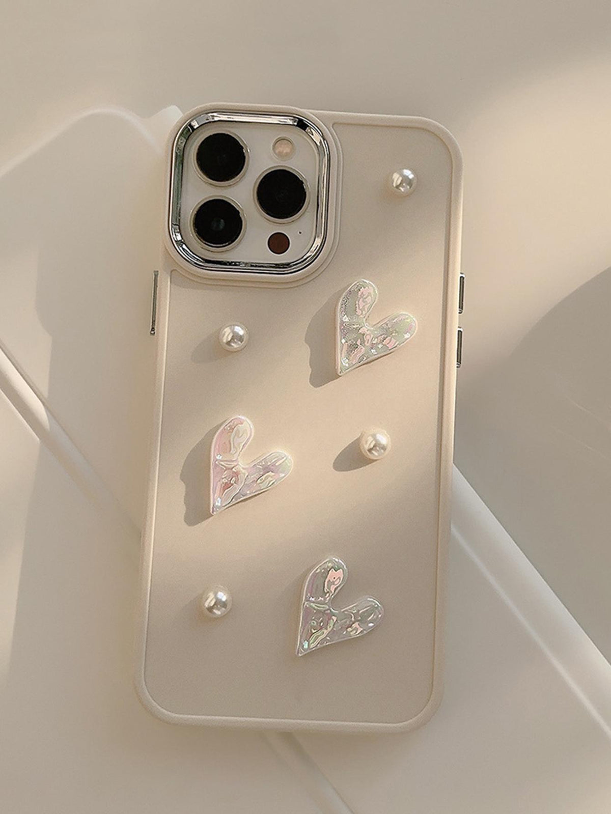 Electroplated Button Handmade DIY Pleated Heart Phone Case