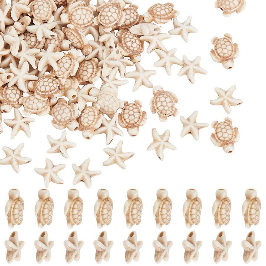 20pcs Lovely Turtle & Starfish Shaped Beads For Summer Holiday & Beach Jewelry Making