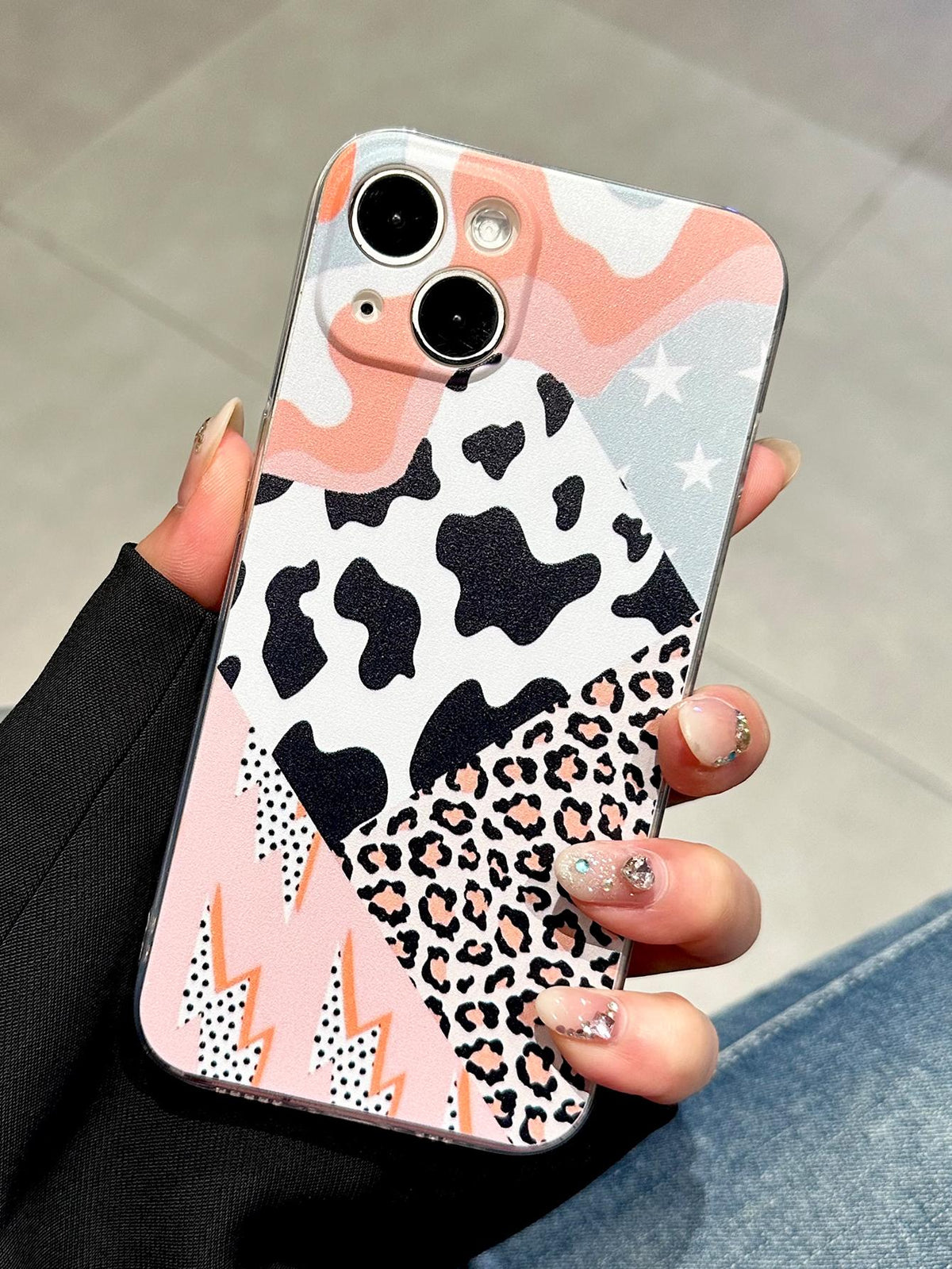 Cow & Leopard Print Phone Case Compatible With iPhone15/15Plus/15Pro/15Promax