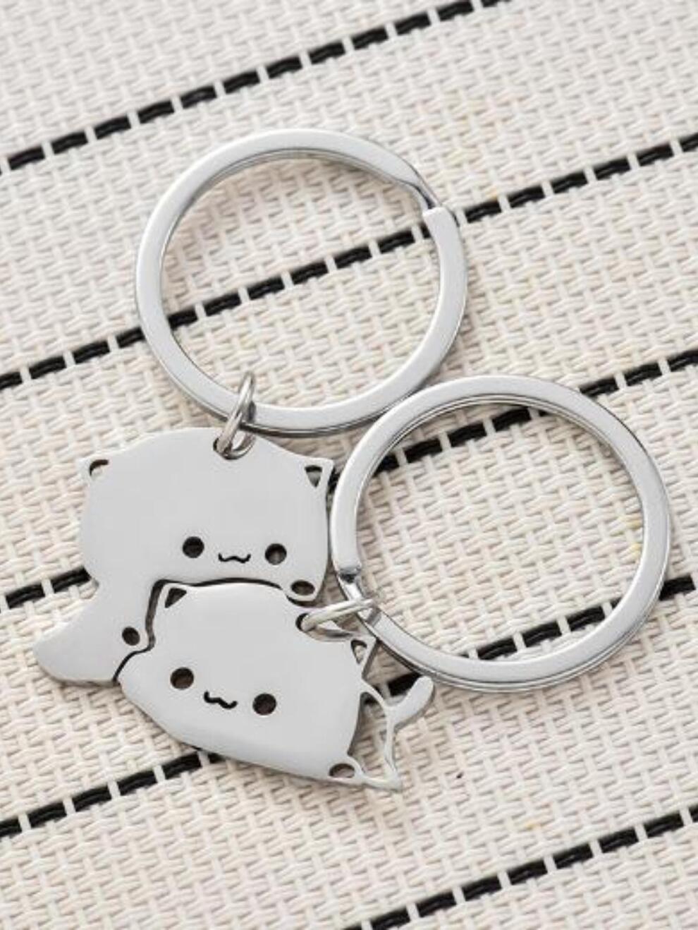 2pcs/set Stainless Steel Couple Keychain Set