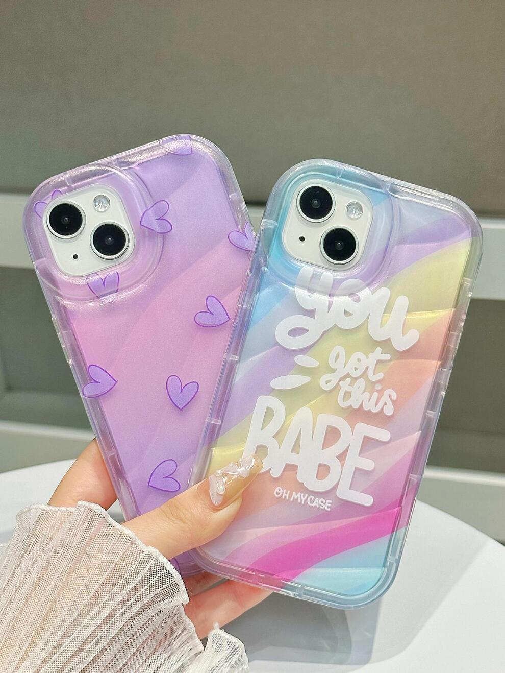 2pcs Heart & Slogan Graphic Phone Case