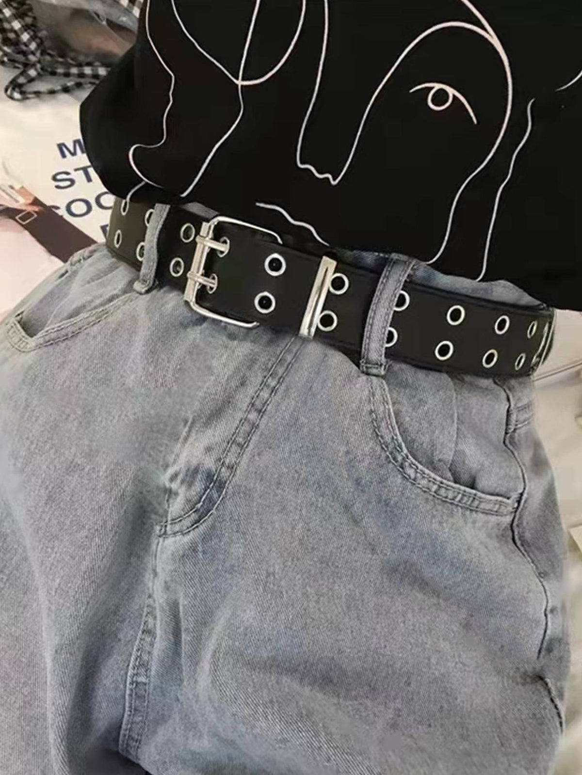 Street 1pc Women Unisex Grommet Eyelet Decor Square Buckle Punk Belt For Clothes Decoration