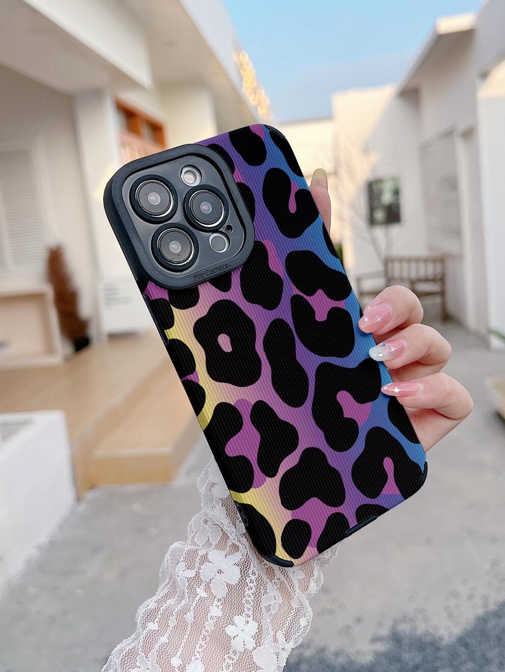 Leopard Print 1pc Leather & Painting Tpu Phone Case Compatible With Iphone 11/12/13/14/15 And Samsung Series