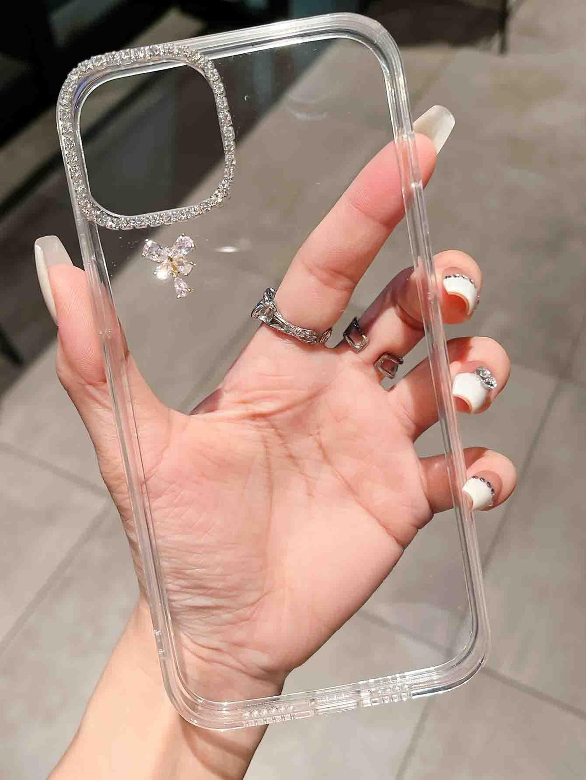 Rhinestone Detail Clear Phone Case