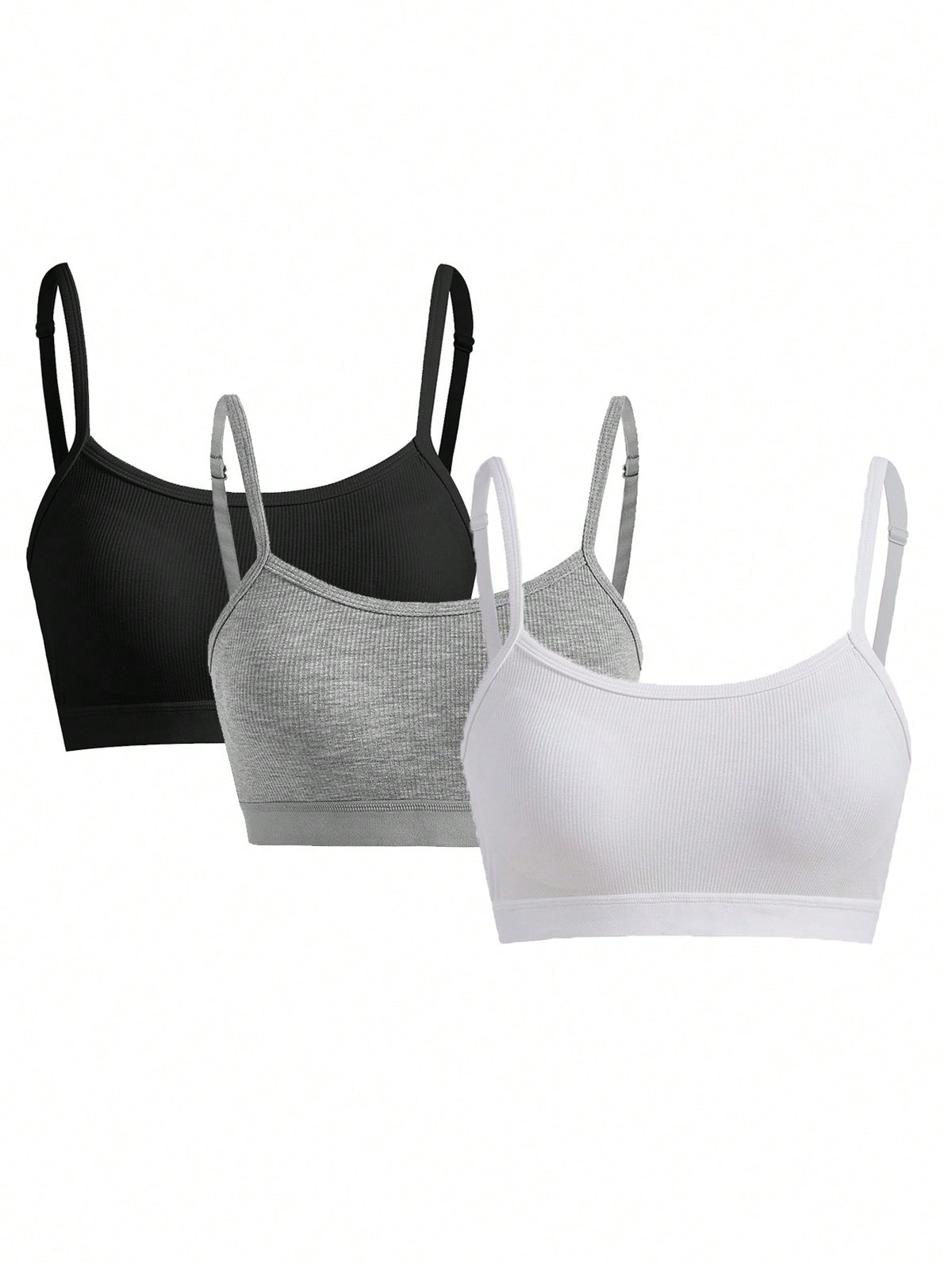 SHEIN Leisure 3pack Stretchy & Soft Rib Soft Molded Cup Lightweight Bralette