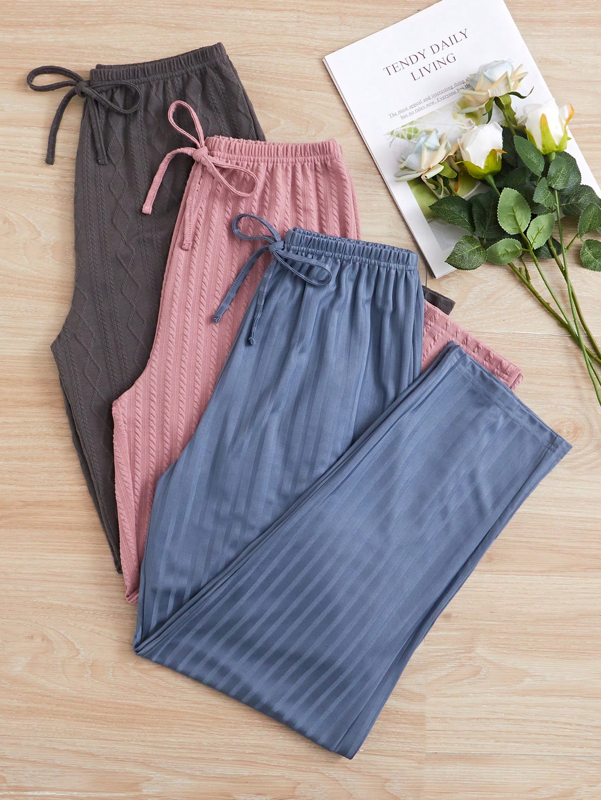 3pcs Knot Waist Lounge Pants