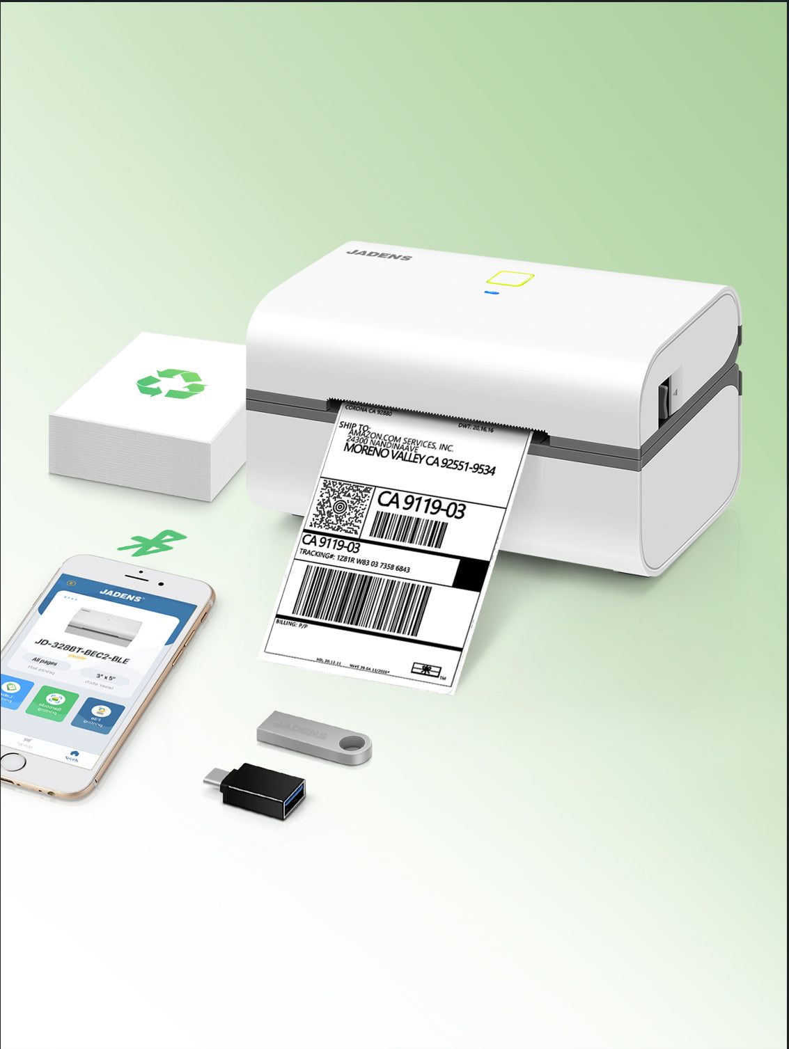 JADENS 3X5 Shipping Label Printer, Thermal Label Printer For Small Packages, Label Maker Machine, Support Windows, Apple, Chromebook, IOS, Android, Compatible With All Plantform Printer,Shipping Label