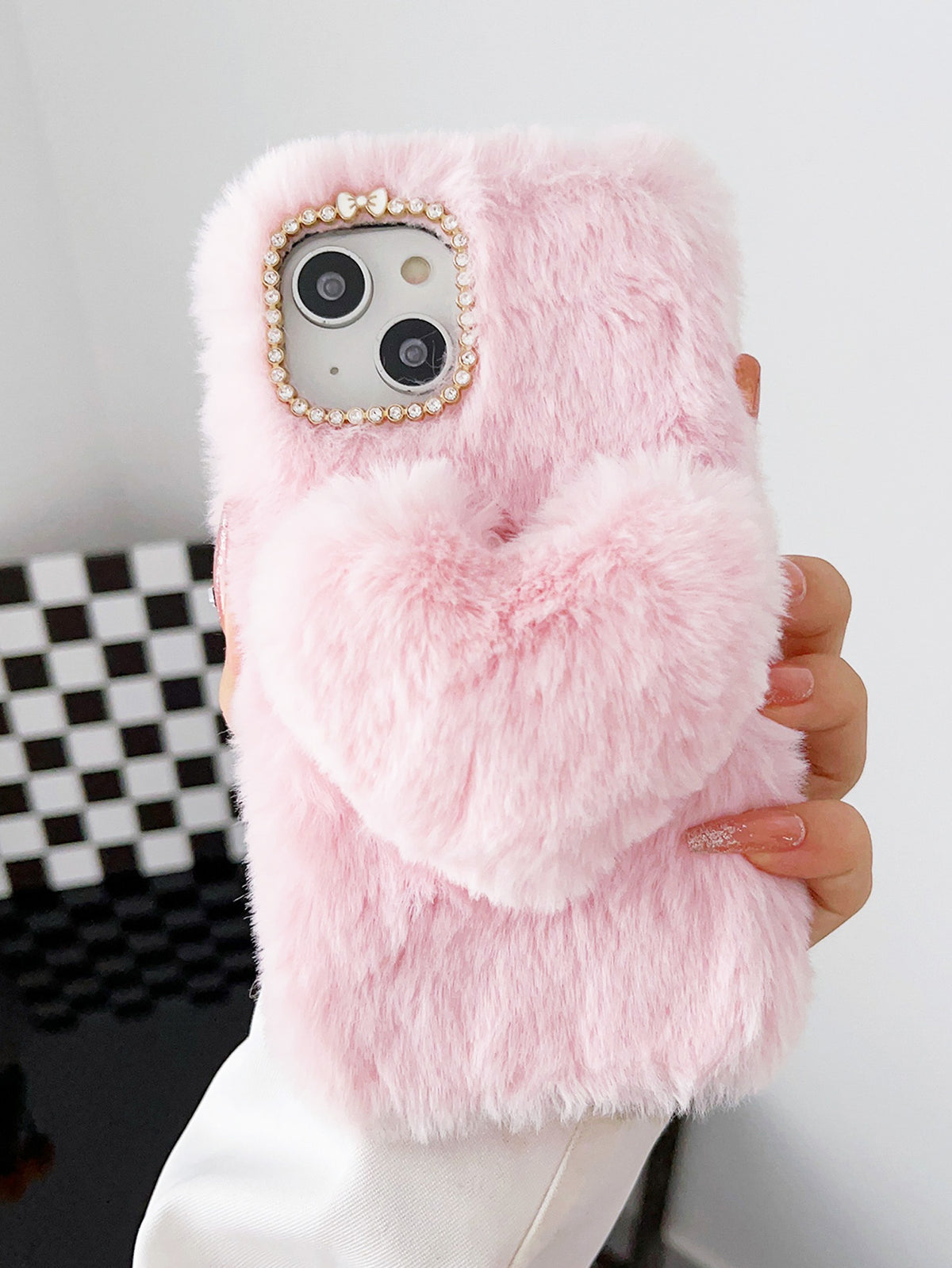 WinterPlush Heart Decor Phone Case