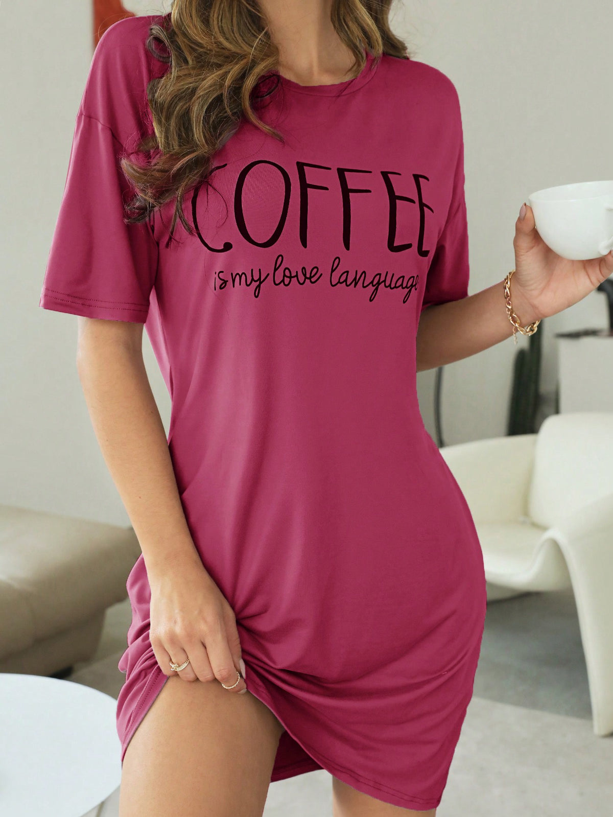 Slogan Graphic Drop Shoulder Pajama Nightdress