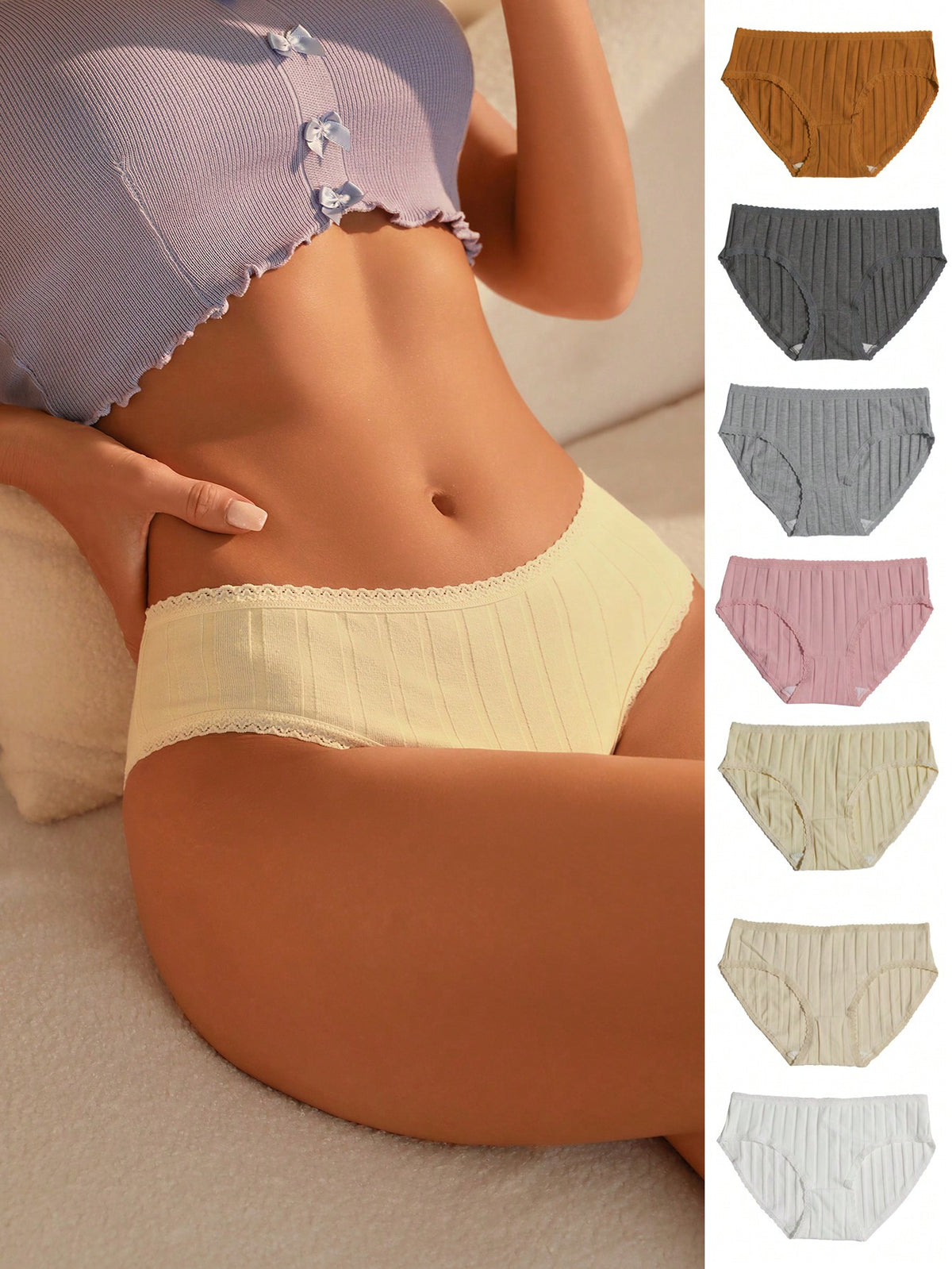 SHEIN 7pack Solid Ribbed Knit Panty