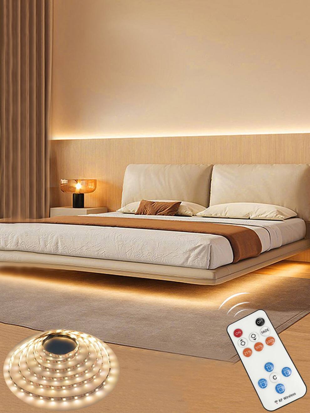 1pc 3m/5m Warm White Led Strip Light With 180/300 Led Beads, 13 Key Remote Control And Timer Function; Suitable For Bedside Cabinet, Mirror And Room Decoration Lighting