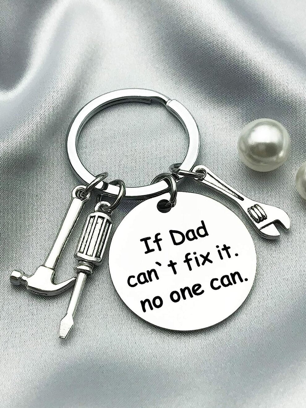 Street 1pc Stainless Steel Letter If Dad Can't Fix It No One Can Keychain Key Ring Chain For Father's Day Birthday Gift Silver Color