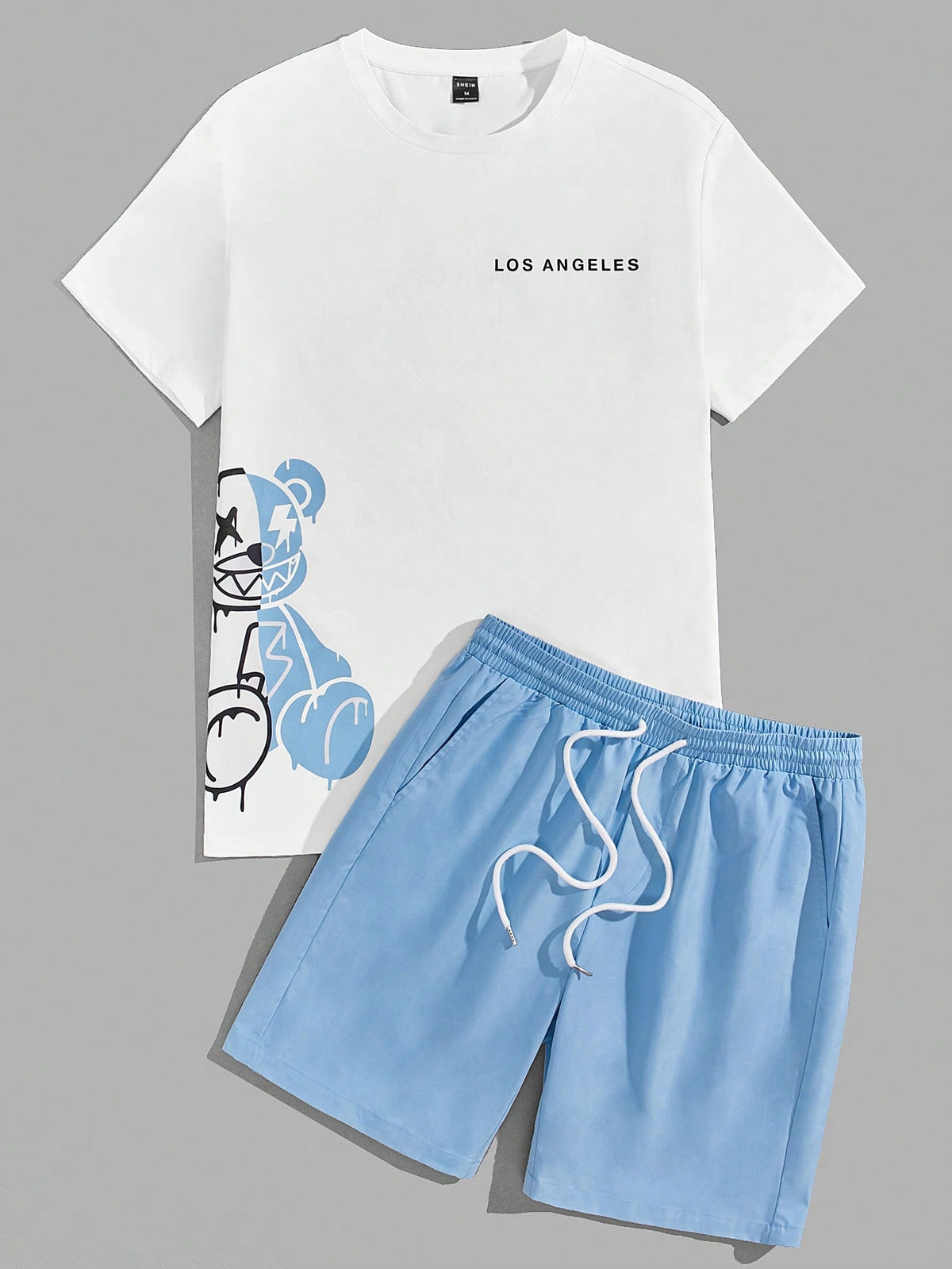 Manfinity EMRG Men Letter Graphic Tee & Drawstring Waist Shorts