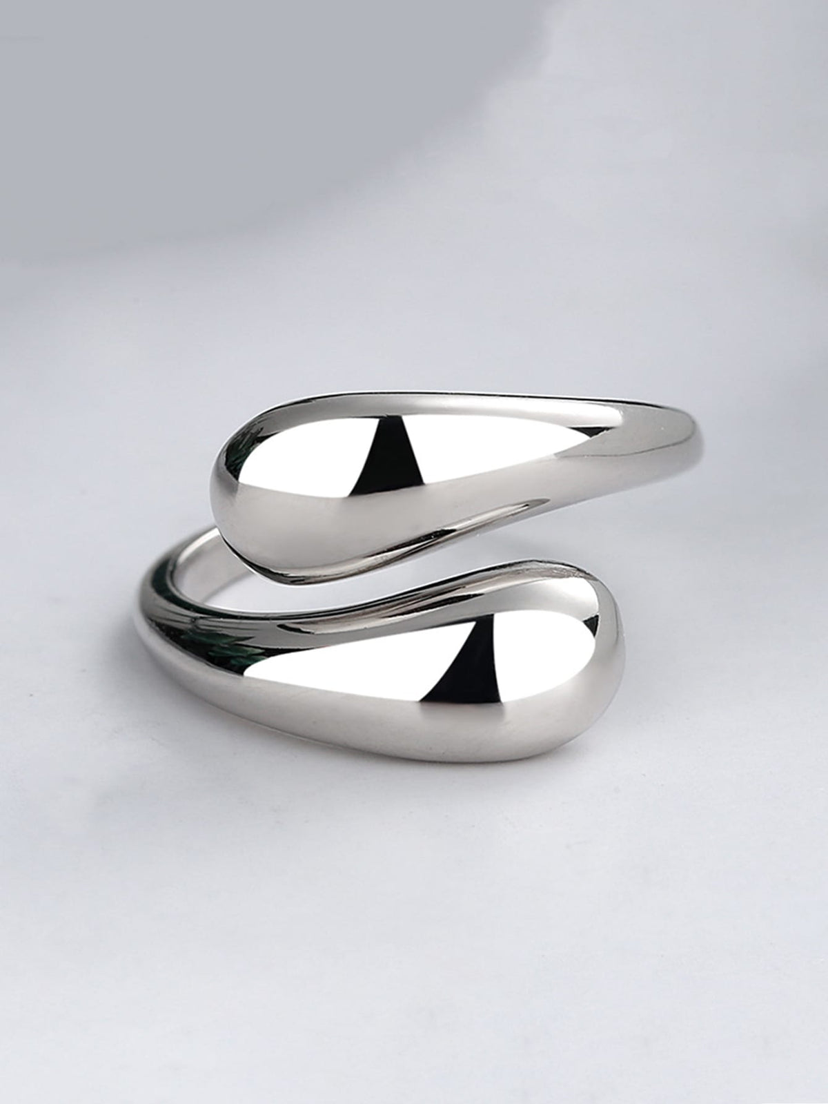 1pc Metallic Geometric Tear Drop Shaped Ring With Adjustable Open Ends