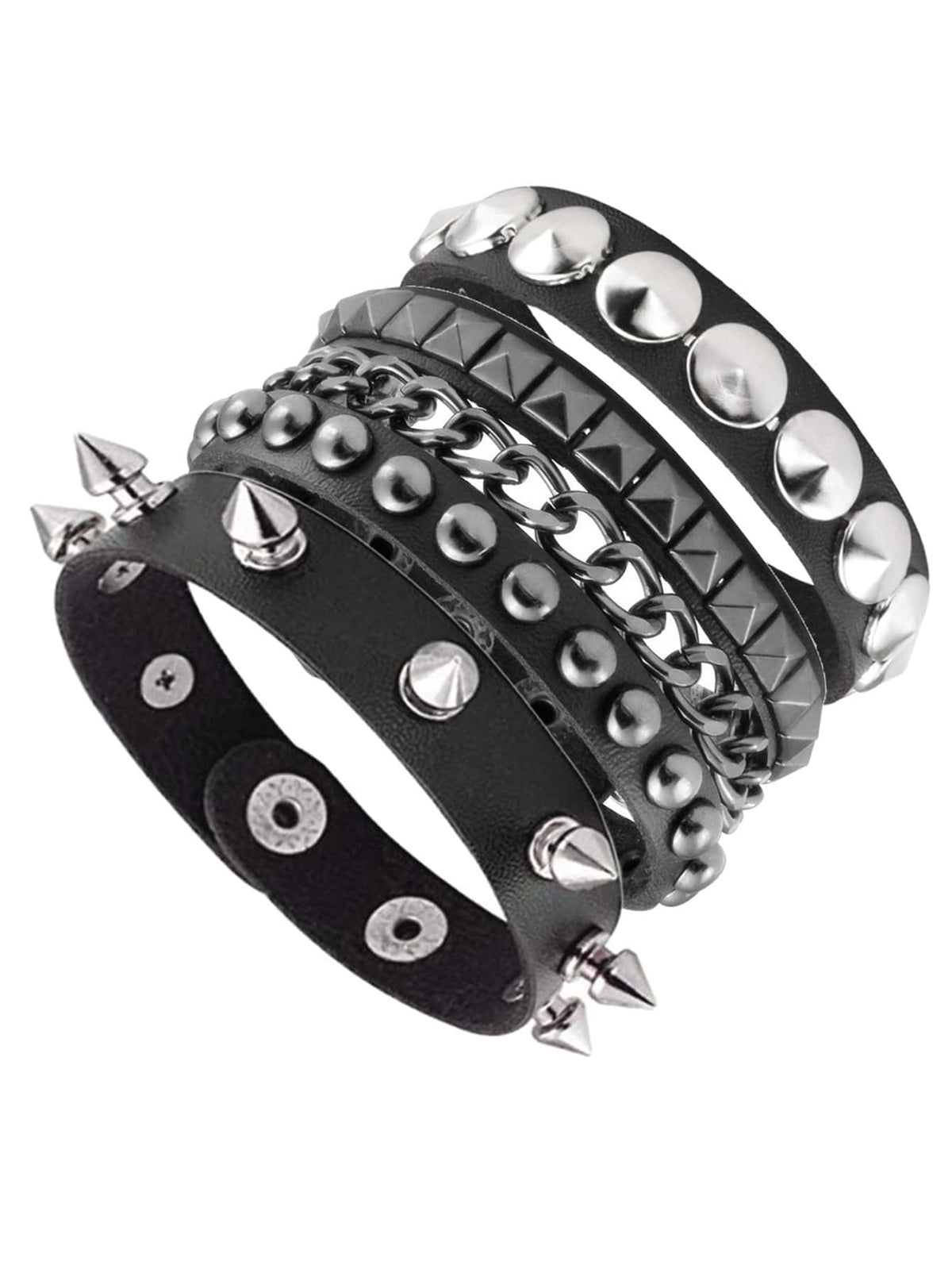 Punk PU Leather Cuff Bracelet - Goth Wristband with Metal Studded - 80s Punk Rock Accessories for Men Women