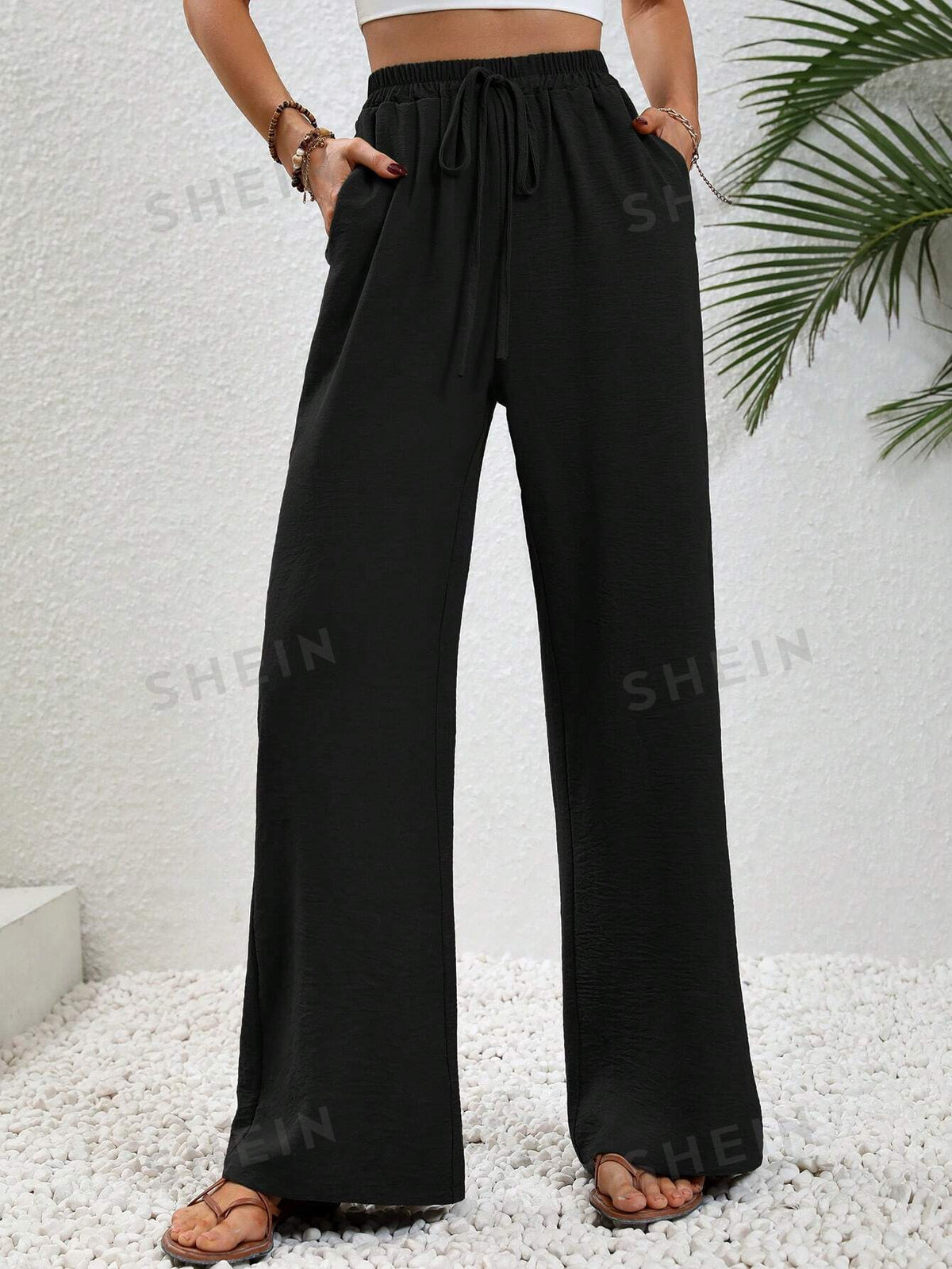 SHEIN LUNE Drawstring Waist Wide Leg Pants