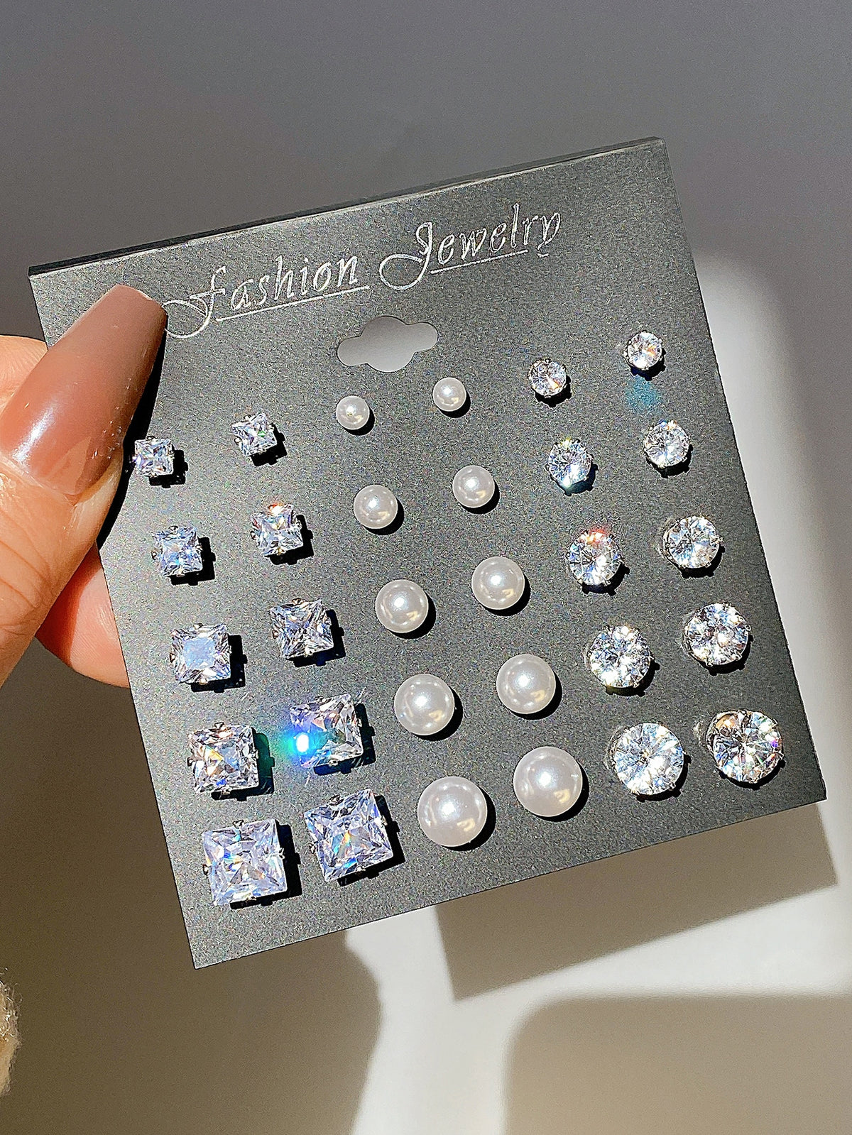 15pairs/Set Exquisite Cubic Zirconia & Faux Pearl Design Stud Earrings For Women For Dating Gift