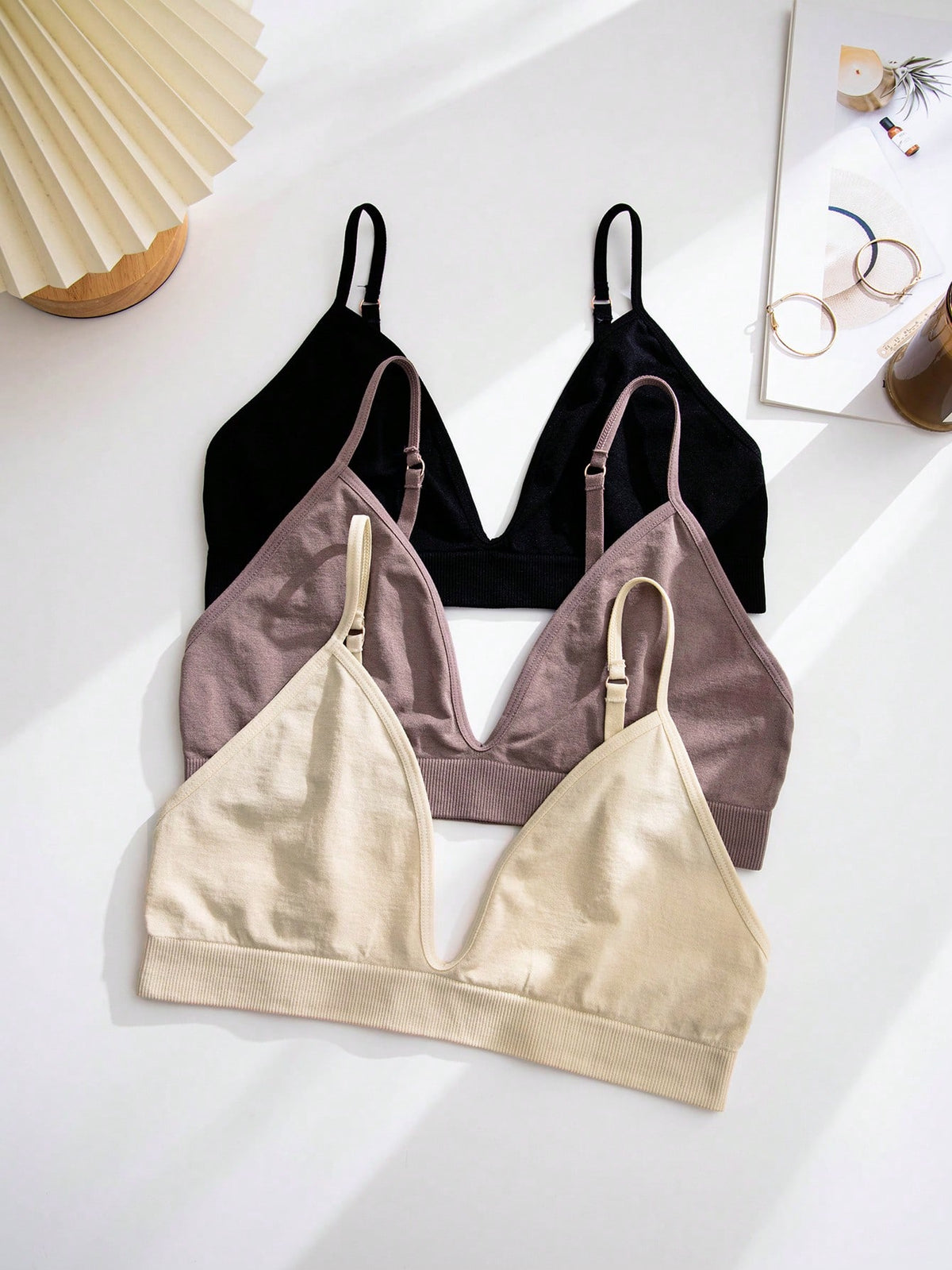 3pcs Solid Color Women's Bra Set