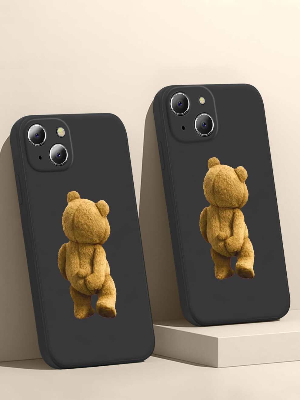 1pc Bear Butt Scratching Black Phone Case Compatible With Apple And Samsung Models Compatible With iPhone 15/15Pro/15Plus/15Promax