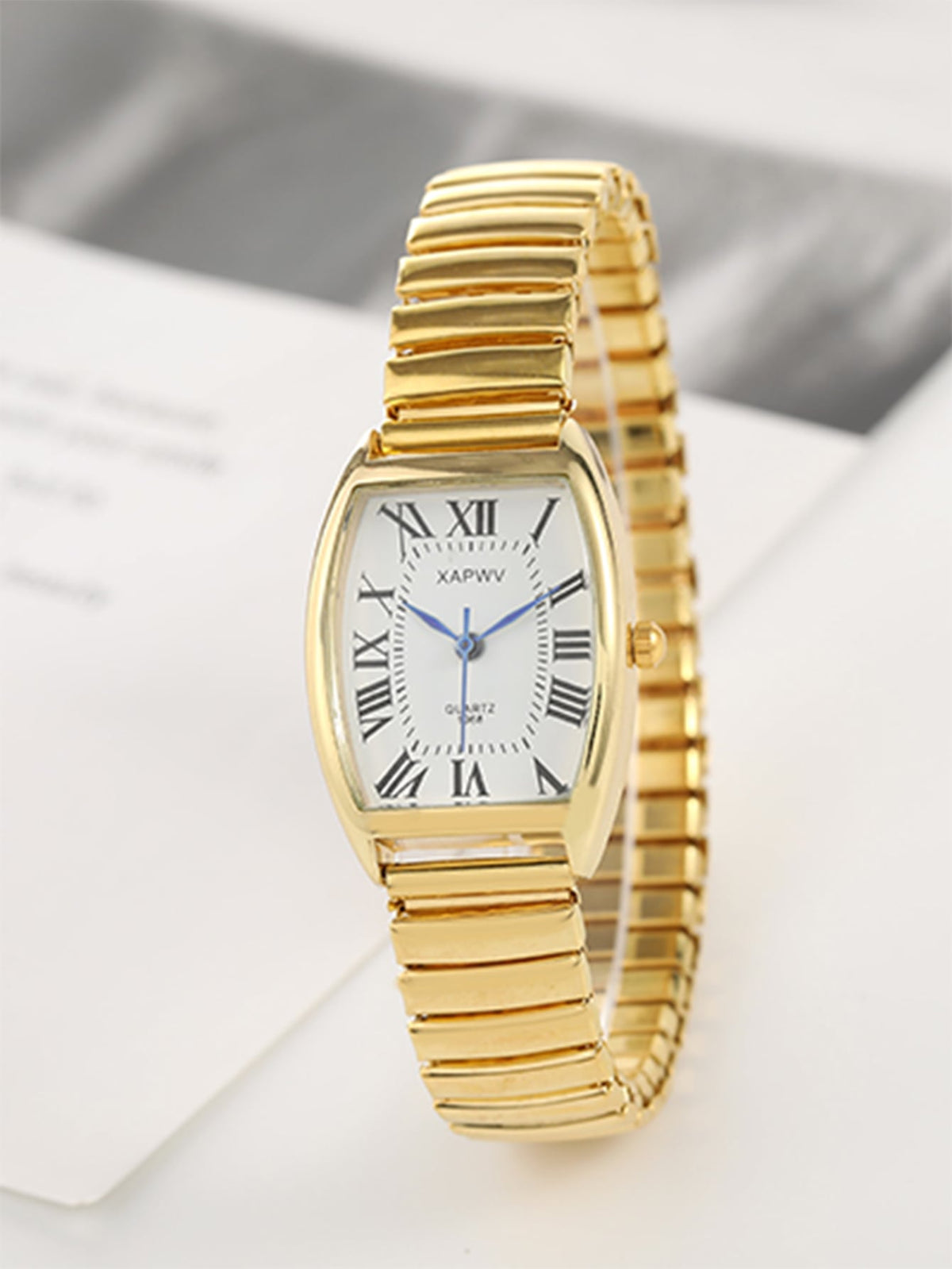 Vintage Roman Numeral Elastic Band Women's Quartz Wrist Watch, Fashionable Casual Style