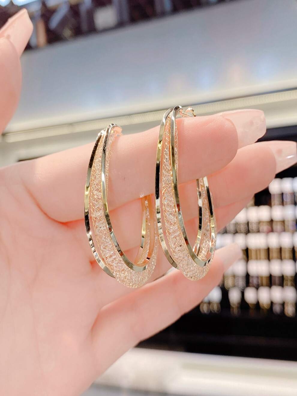 Rhinestone Decor Hoop Earrings