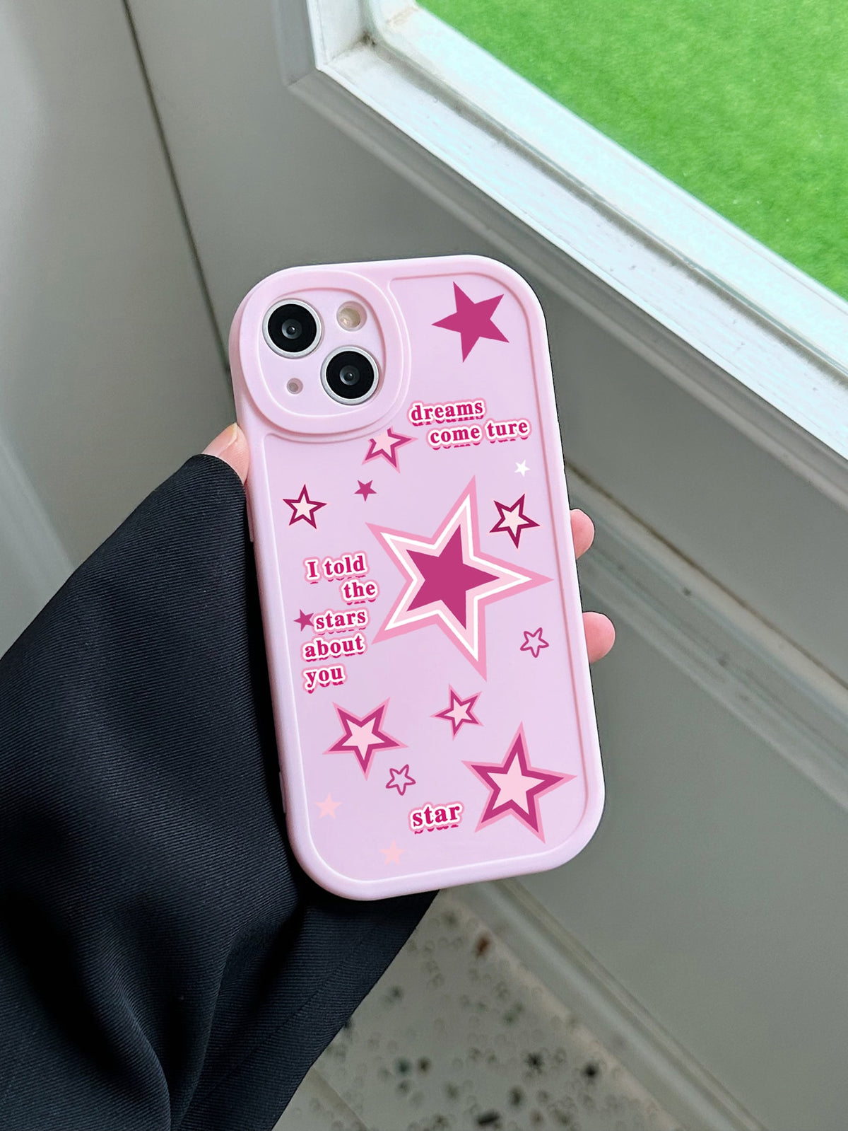 Baby Pink 1pc Pink Cute Eyes And Printed Phone Case Compatible With IPhone