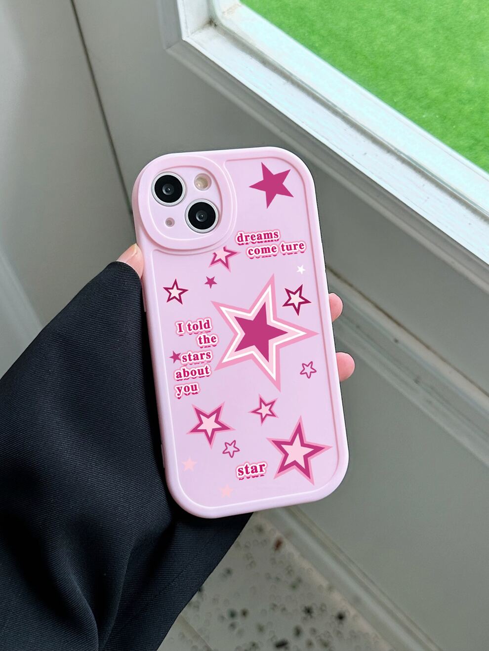 1pc Pink Cute Eyes And Printed Phone Case Compatible With IPhone