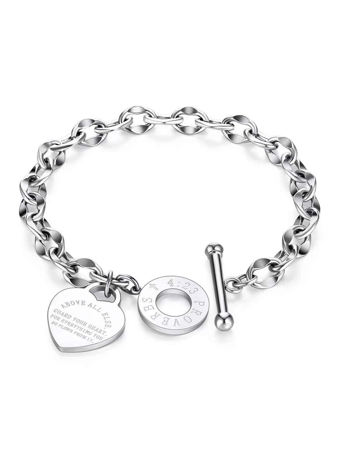 1pc Women's Stainless Steel Classic Engraved Heart Shaped Lips Chain Ot Clasp Titanium Steel Bracelet