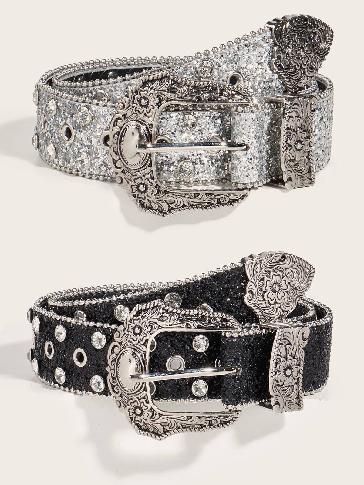 2pcs Western Style Women's Rhinestone Belts, Heavy Duty